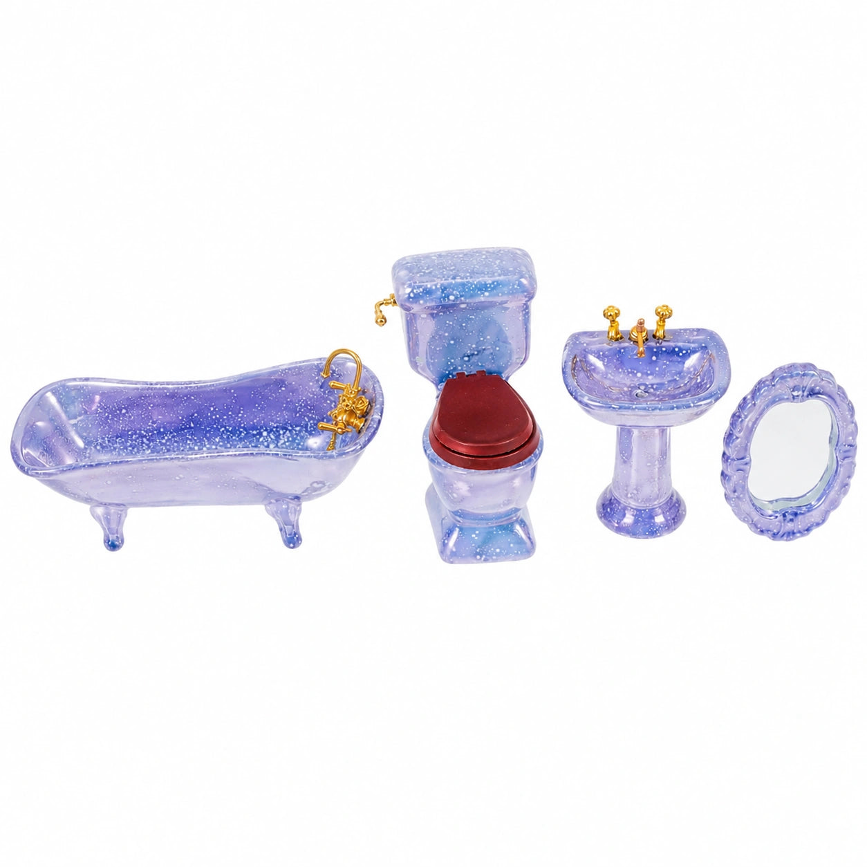 Miniatur Keramik Badezimmermöbel Puppenhaus Zubehör Blau-Grau Sammlerstück
