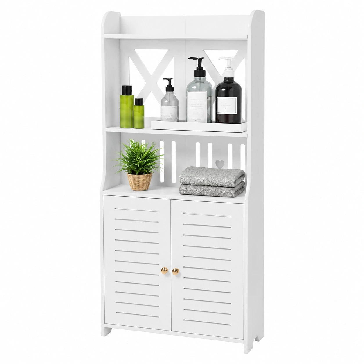 Moderner Badezimmerschrank mit offenen Fächern in Weiß, vielseitig für Wohnzimmer und Küche, 92x40x25 cm