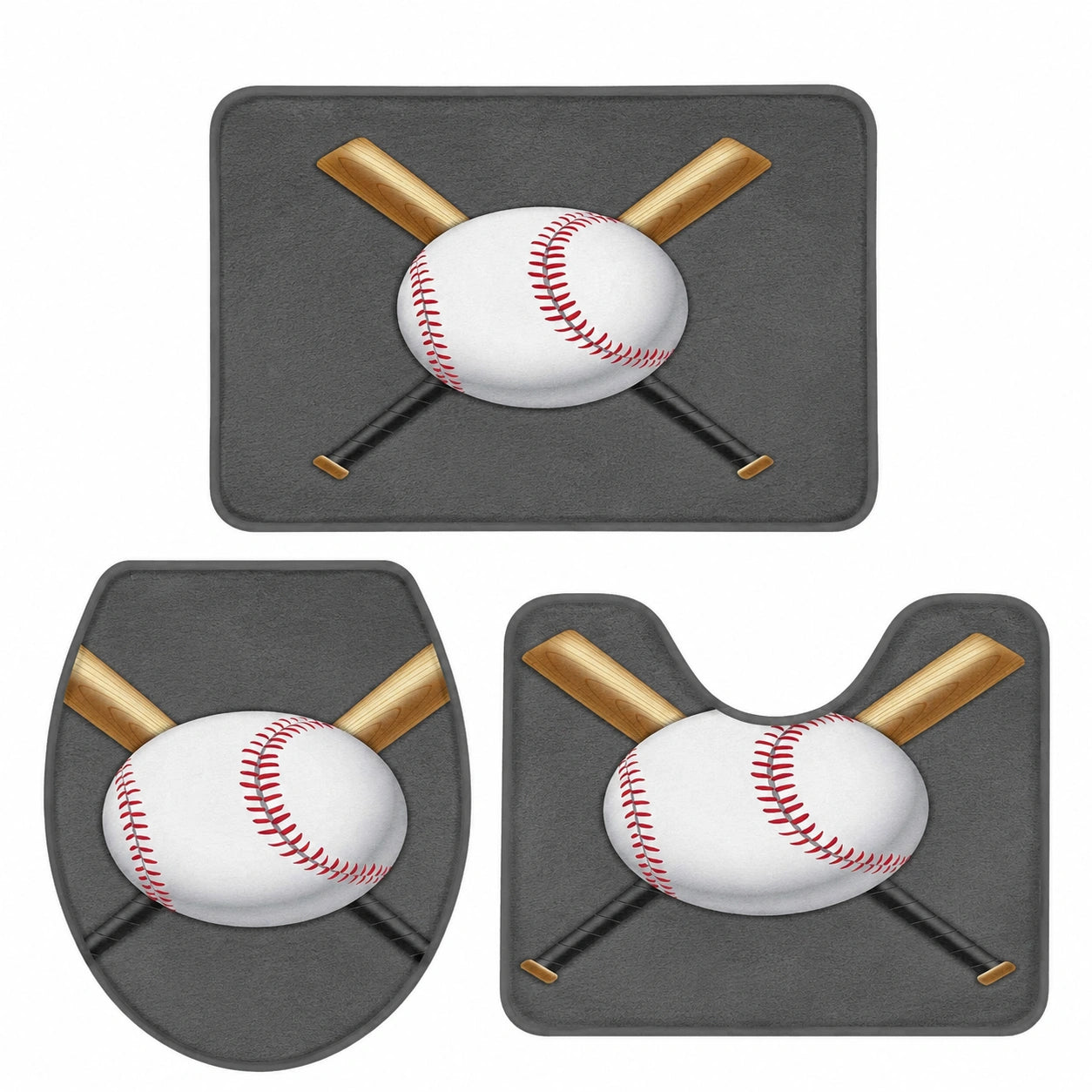 3-teiliges rutschfestes Badematten-Set mit Baseball-Motiv für Badezimmer und Dusche