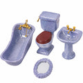 Yardwe Mini Badezimmer Keramik Puppenhaus Möbel Set Blau