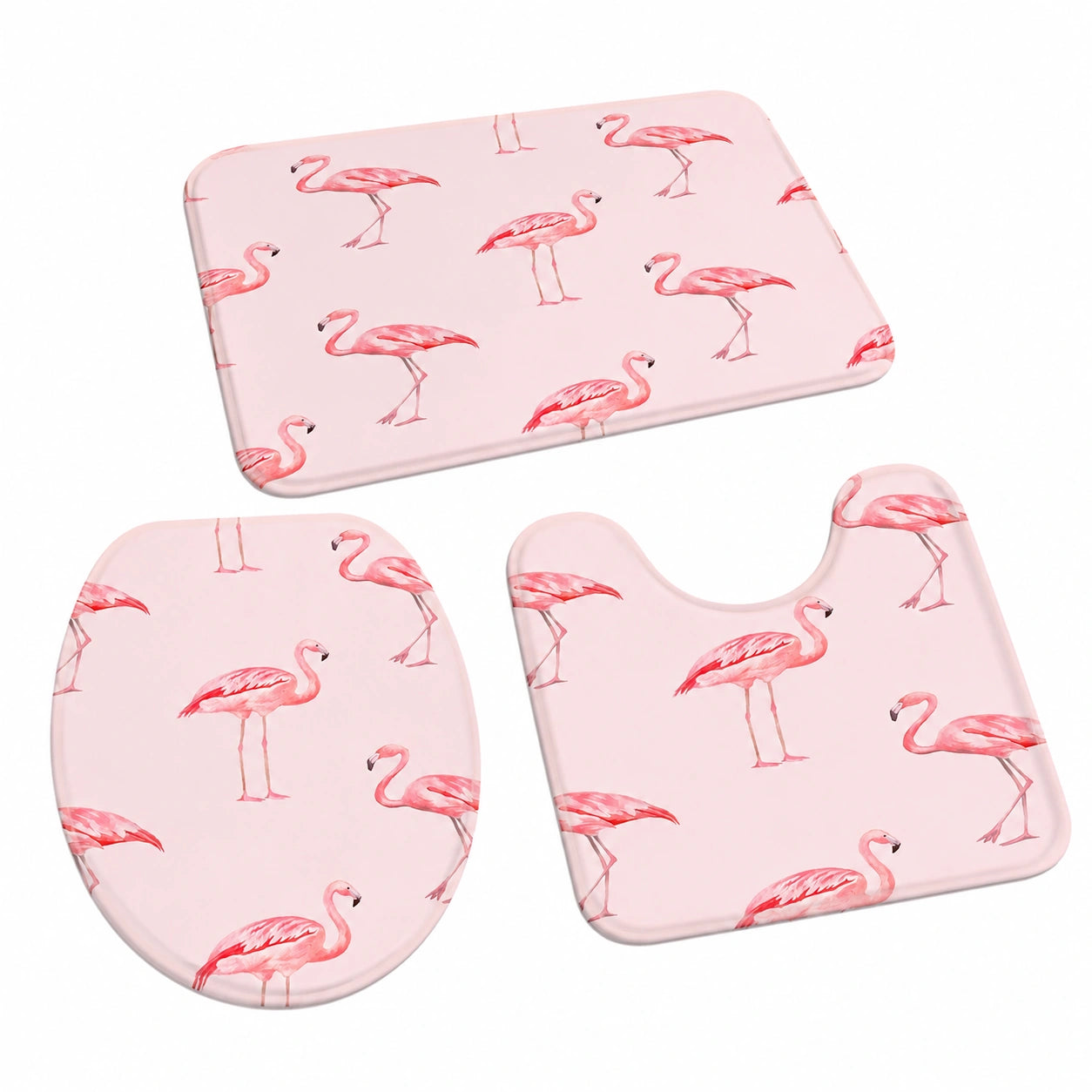 3-teiliges Badematten-Set mit romantischem Flamingo-Druck, weich und atmungsaktiv