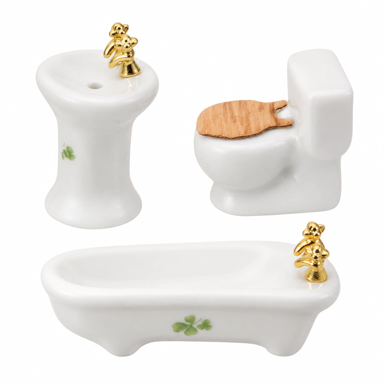 Miniatur Badezimmer-Set für Puppenhaus: Badewanne, Waschbecken und Toilette