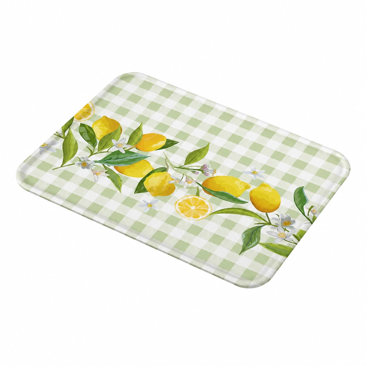 3-teiliges Badezimmer-Set mit Zitronen- und Karomuster, saugfähige Badematte, weiche Teppiche für Dusche, Badewanne und Schlafzimmer