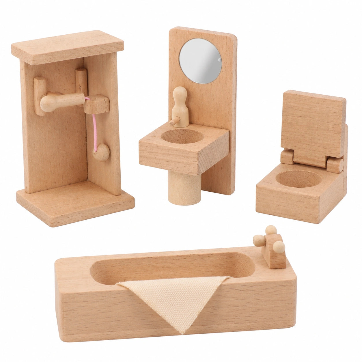 Realistische Miniatur-Badezimmermöbel aus Holz für Puppenhäuser - Sicheres und Robustes Spielzeug für Kinderzimmer