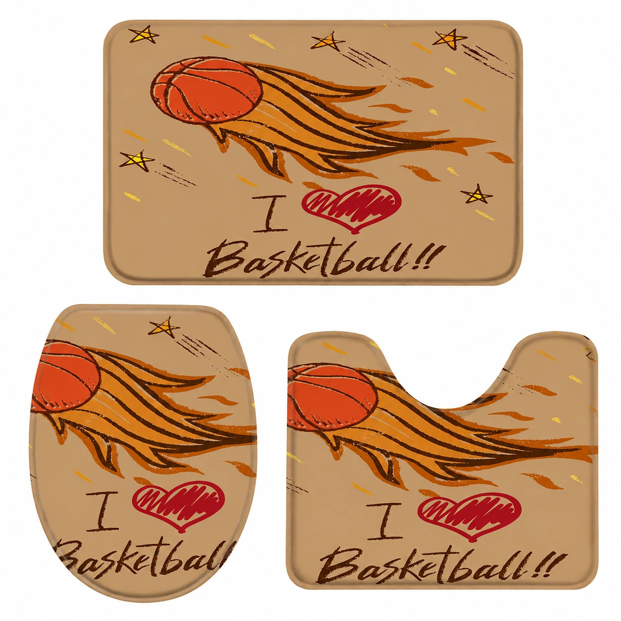 3-teiliges Set Badezimmerteppich mit Retro-Basketball-Design, weich und atmungsaktiv, ideal für Badewanne und Dusche