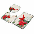 Weihnachtlicher U-förmiger Teppichset: Vintage Leinen mit Kardinal, Weihnachtsstern und Beerendruck, Rutschfestes 3-teiliges Badvorleger-Set