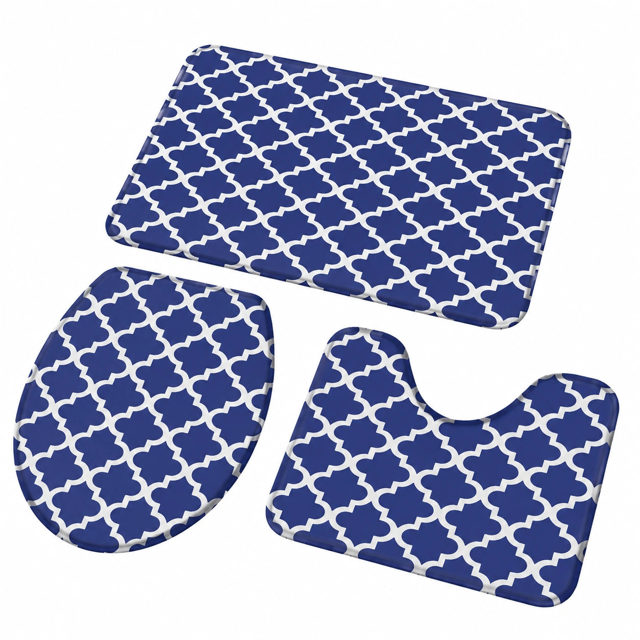 3-teiliges Badteppich-Set mit rutschfestem Vierpass-Muster, passend für Bad, Dusche und WC