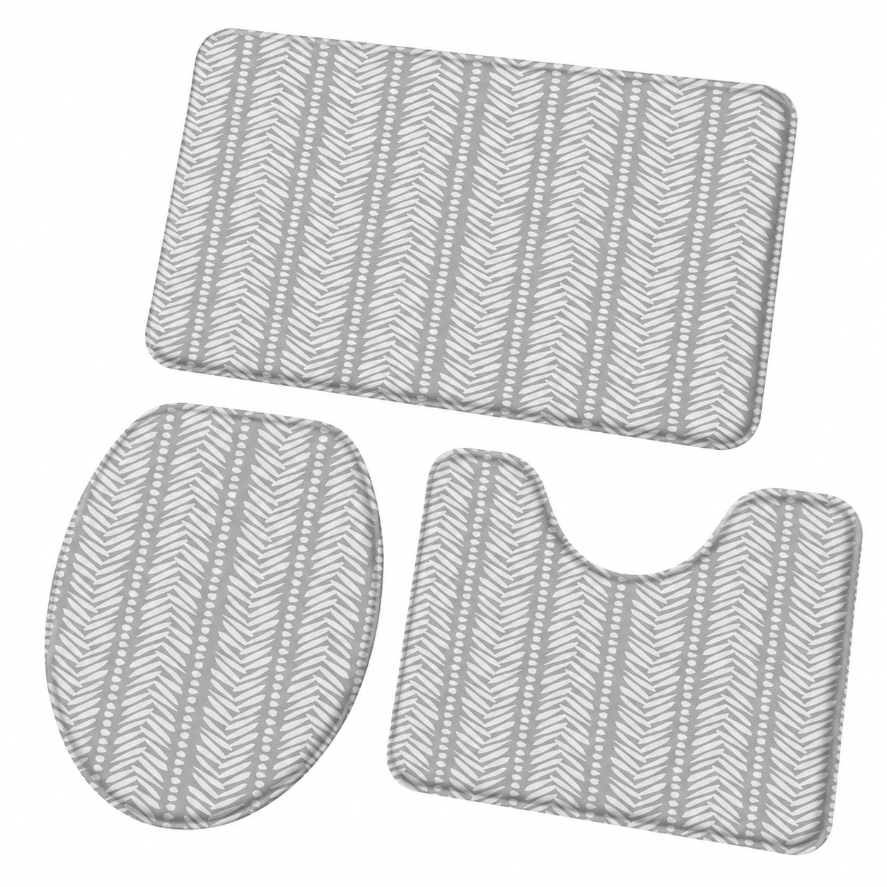 3-teiliges Badezimmerteppich-Set mit grauem Streifen- und Blätterdesign, rutschfest und atmungsaktiv