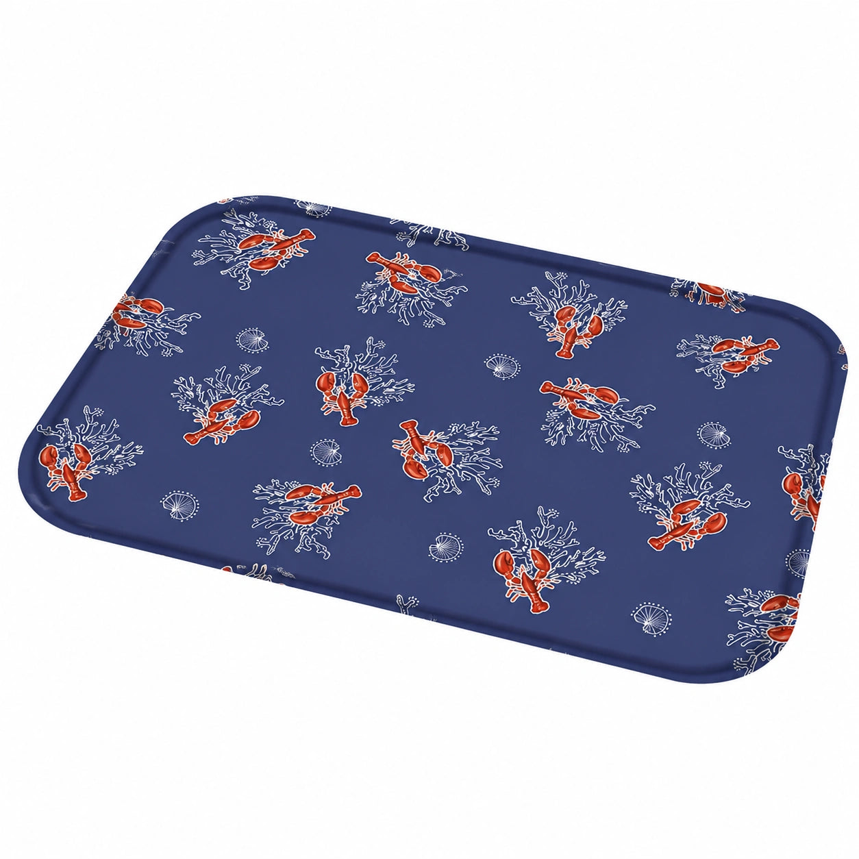 3-teiliges Badezimmerteppich-Set mit Hummermotiv auf Blau