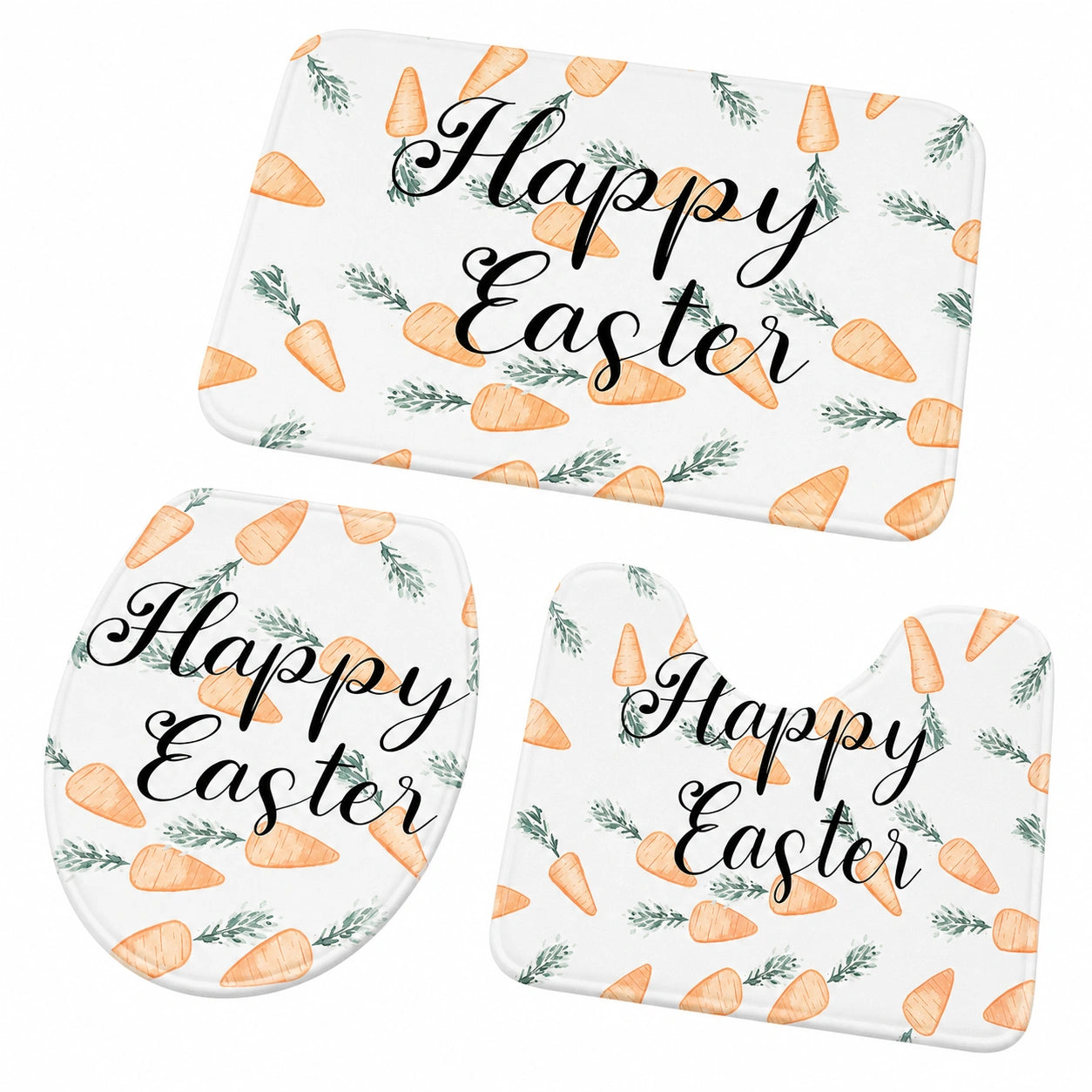 Ostern Badteppich Set 3-teilig - Weiche Badematte mit Karottenmuster und WC-Deckelbezug