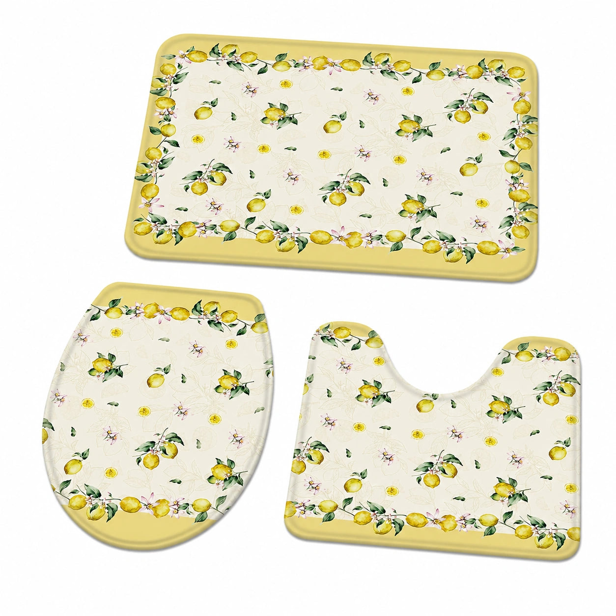 3-teiliges Badteppich-Set mit Sommerzitronenmotiv, weiche, atmungsaktive Badezimmermatten, U-förmiger Teppich für Badewanne und WC-Deckel, für Schlafzimmer geeignet