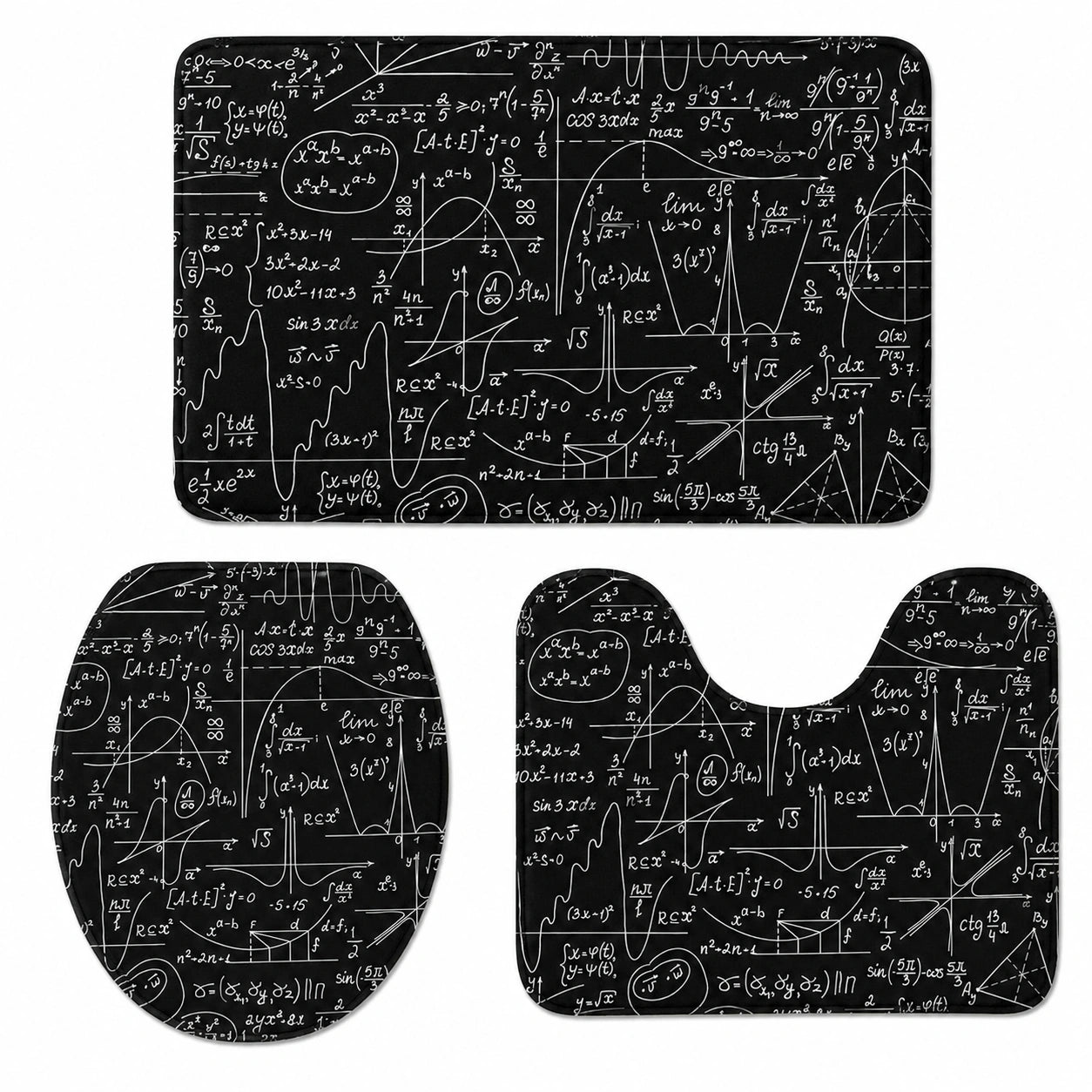 3-teiliges WC-Vorleger-Set wasserabsorbierend, Mathe- und Physikdesign, waschbarer Badteppich für Bad und Schlafzimmer