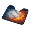 3-teiliges rutschfestes Badezimmerteppich-Set mit Baseballmotiv und Feuer-Wasser-Design