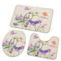 3-teiliges Badteppich-Set mit lila Blumenmotiv, saugfähig und weich, u-förmig, ideal für Bad und WC