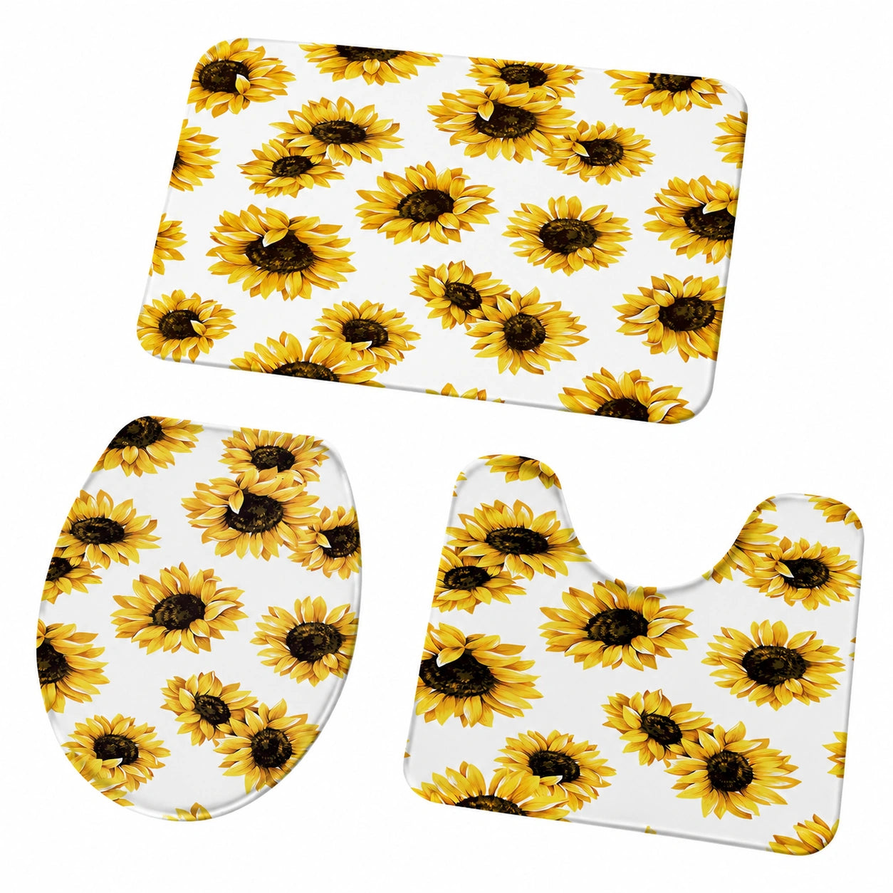 3-teiliges Badezimmerteppich-Set mit Sonnenblumendesign, saugfähig und weich, ideal für Badezimmer und WC