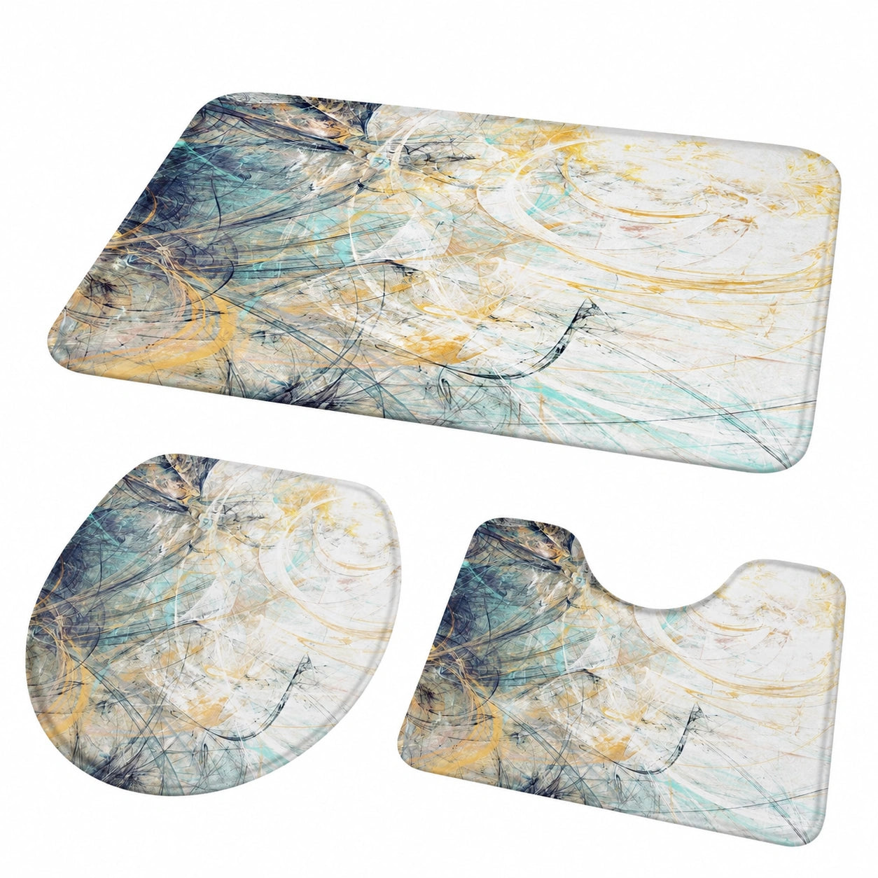 3-teiliges Badteppich-Set mit abstraktem Kunstdesign für Bad, WC und Dusche