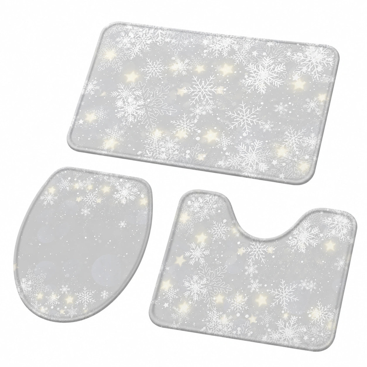 3-teiliges Weihnachts-Badteppich-Set mit Schneeflocken-Motiv, rutschfest und saugfähig