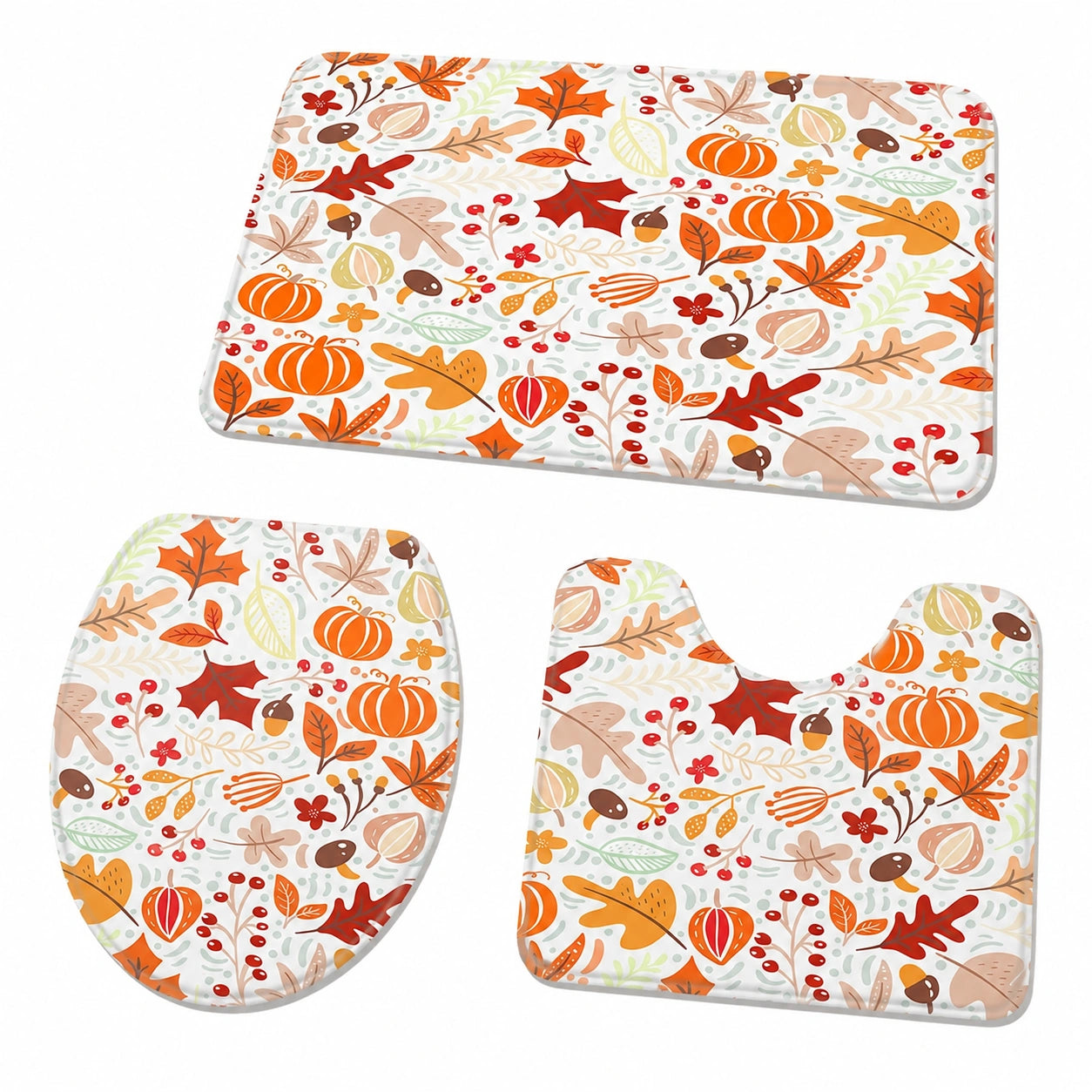 3-teiliges Badteppich-Set Ahornblatt Design, rutschfest und atmungsaktiv, inklusive WC-Deckelbezug