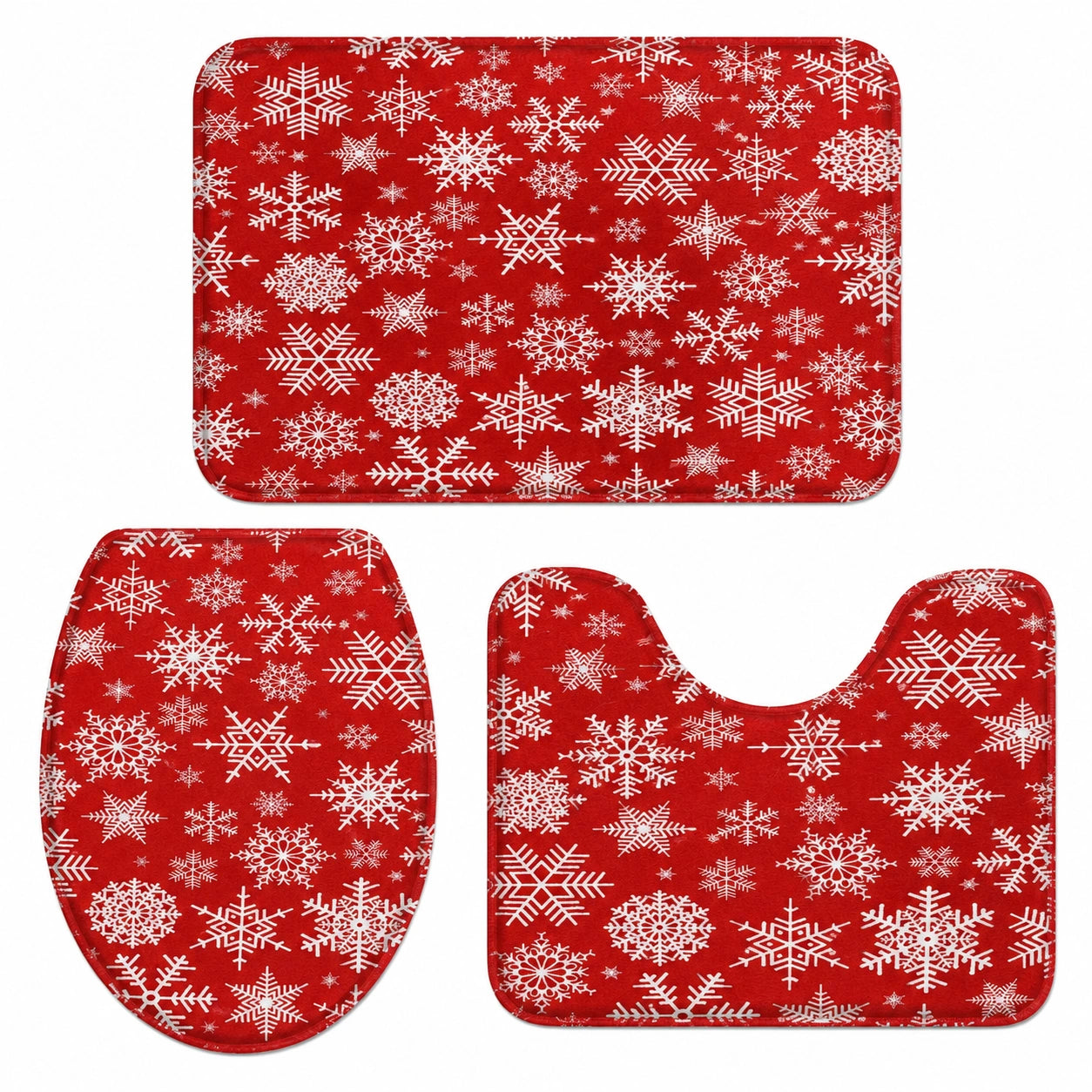 Weihnachtliches Badematten Set, 3-teilig, mit Schneeflocken-Design, saugfähiges und weiches Material, ideal für Bad und WC