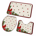 3-teiliges Weihnachts-Badteppich-Set mit rotem Vogel und Kiefer, rutschfeste Badezimmer-Garnitur, atmungsaktiver U-förmiger Teppich