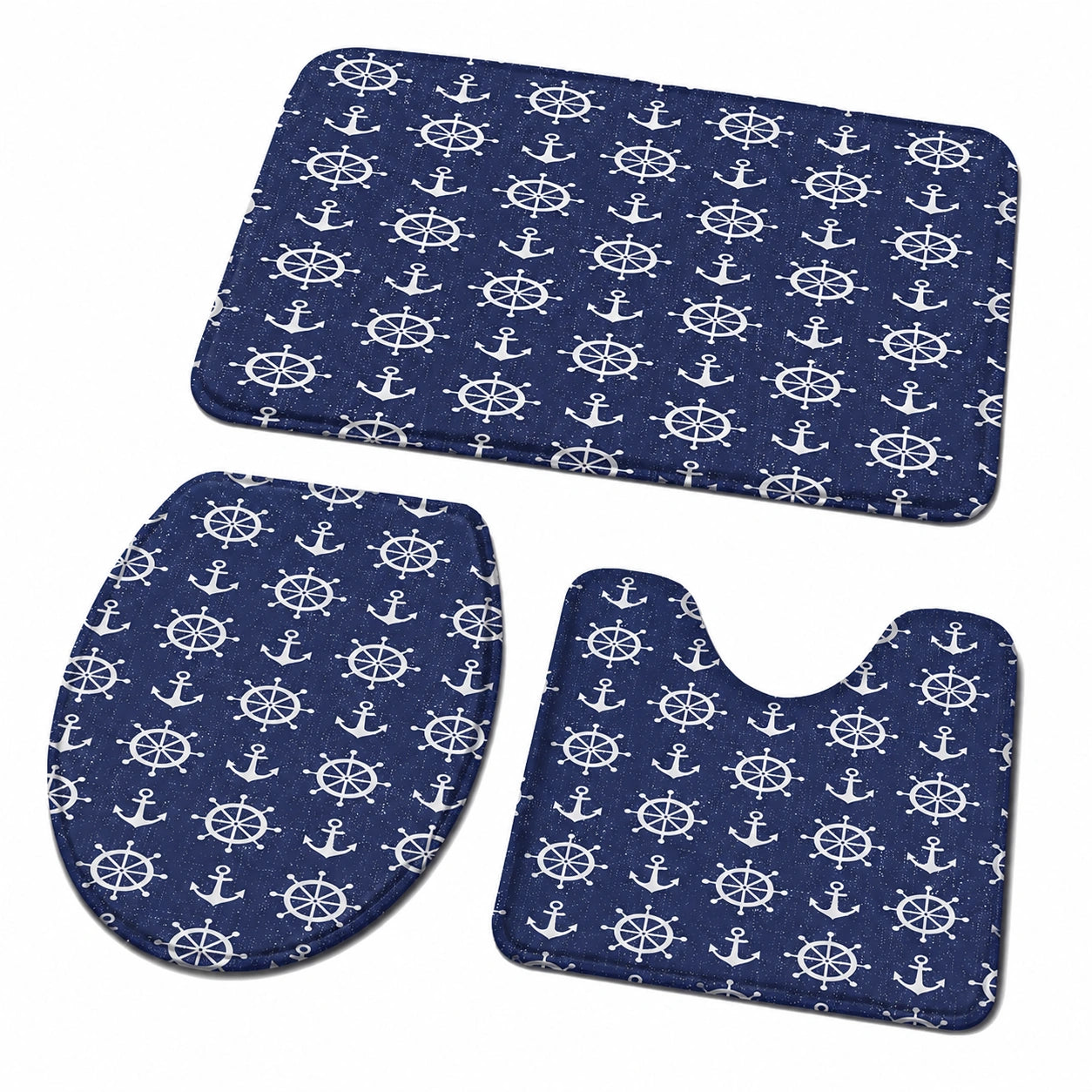 Rutschfestes Badezimmer-Set 3-teilig mit Anker-Print