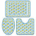 3-teiliges Badematten-Set mit Zitronenmuster, Blau-Mediterran